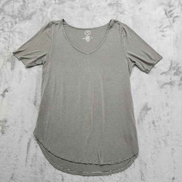 Maurices Top Womens XL Green White Striped 24/7 V-Neck Tee Short Sleeves Stretch - Picture 1 of 7